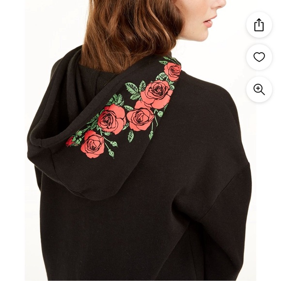 Junior’s Rose Graphic Hoodie Black - Size Medium - Picture 3 of 5